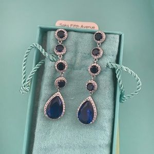 Royal Blue Sapphire Long drop Earrings 925